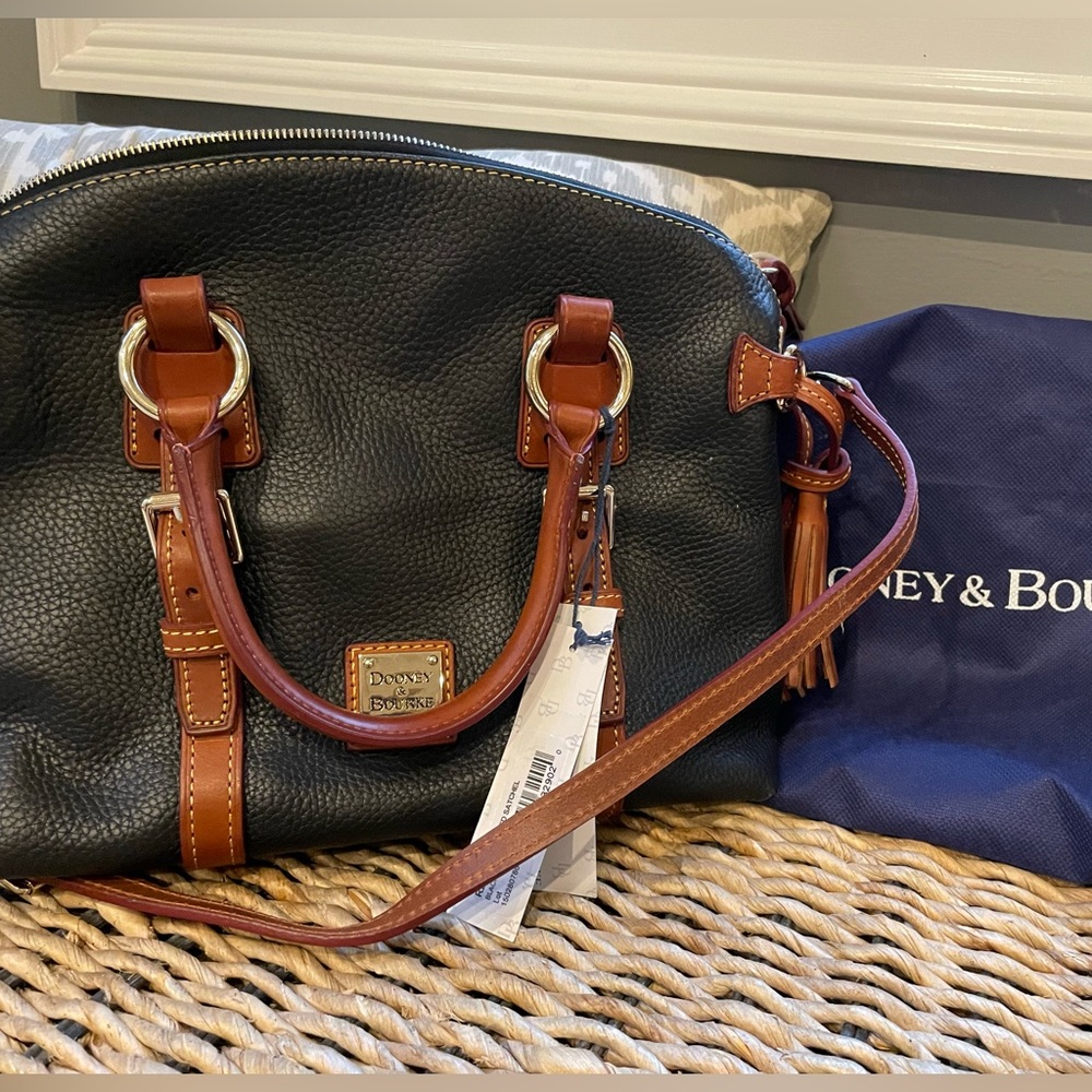 Dooney & Bourke Black and Brown Satchel with Signature Design